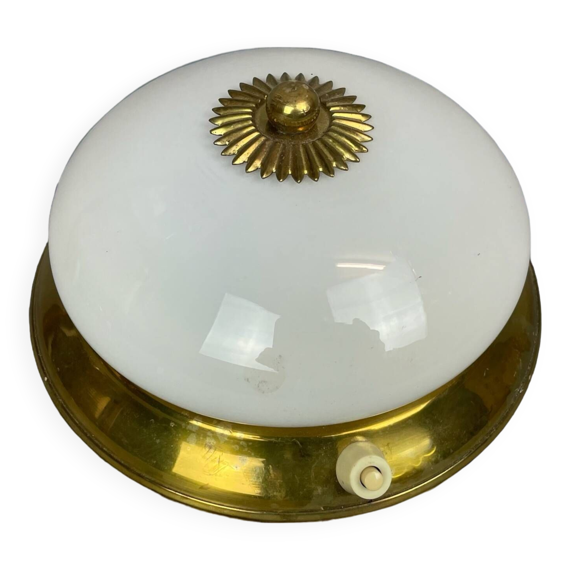 Small white opaline glass flush mount wall lamp