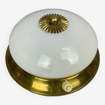 Small white opaline glass flush mount wall lamp
