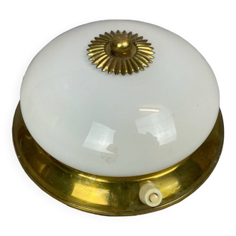 Small white opaline glass flush mount wall lamp