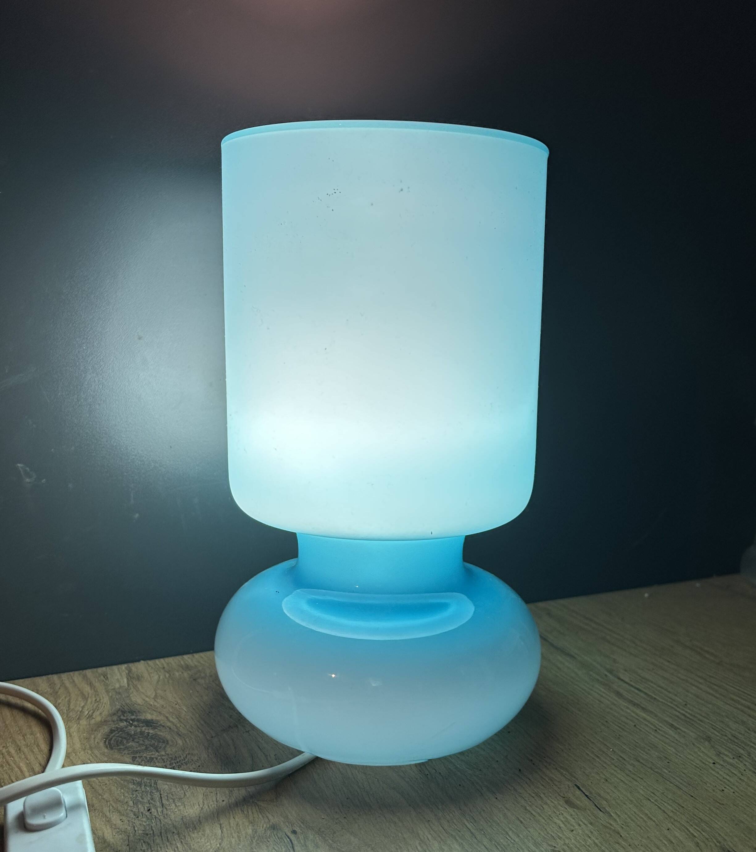 Ikea Lykta lamp in vintage blue glass