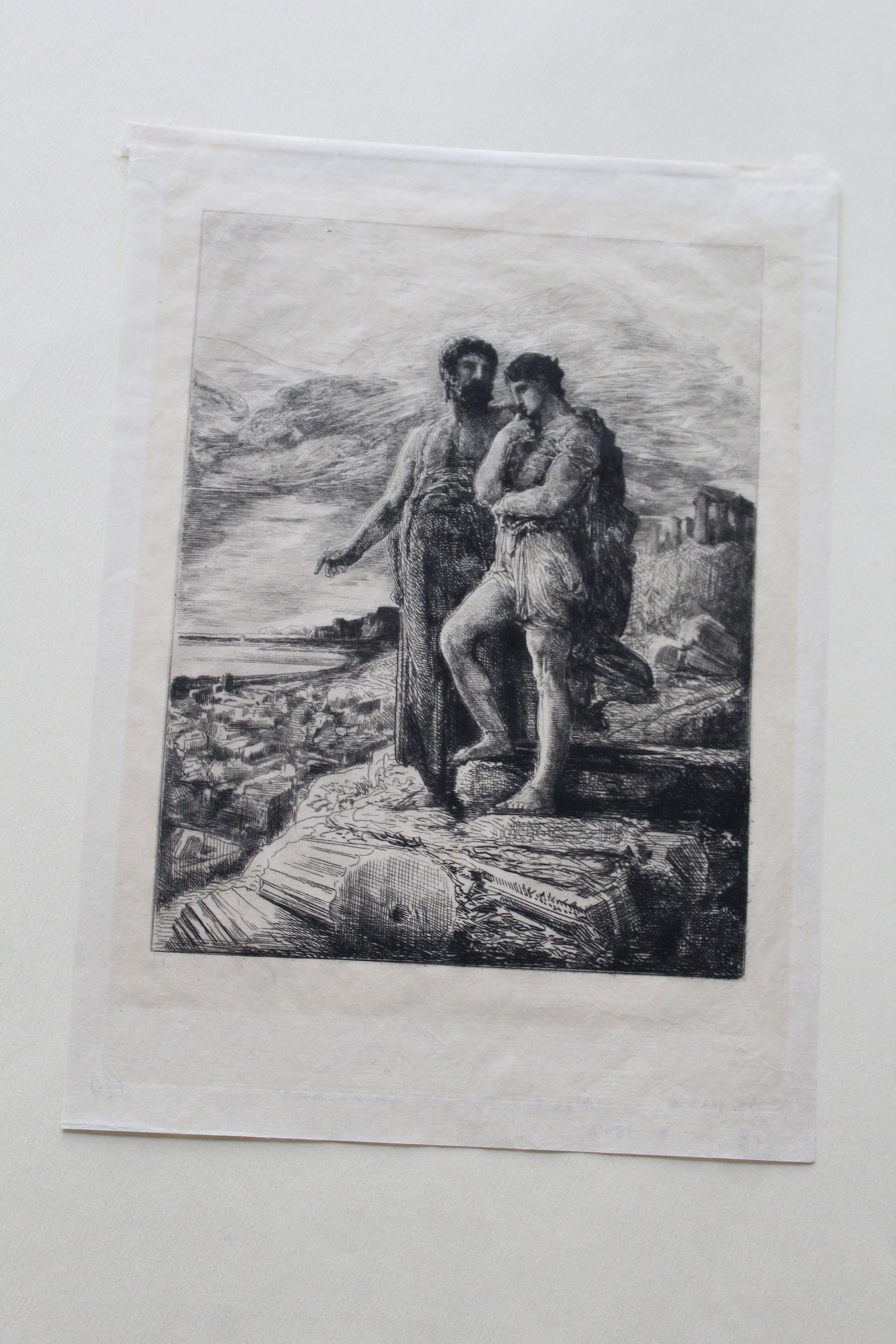 François nicolas chifflart (1825 - 1901) le passé engraving on old japanese paper.