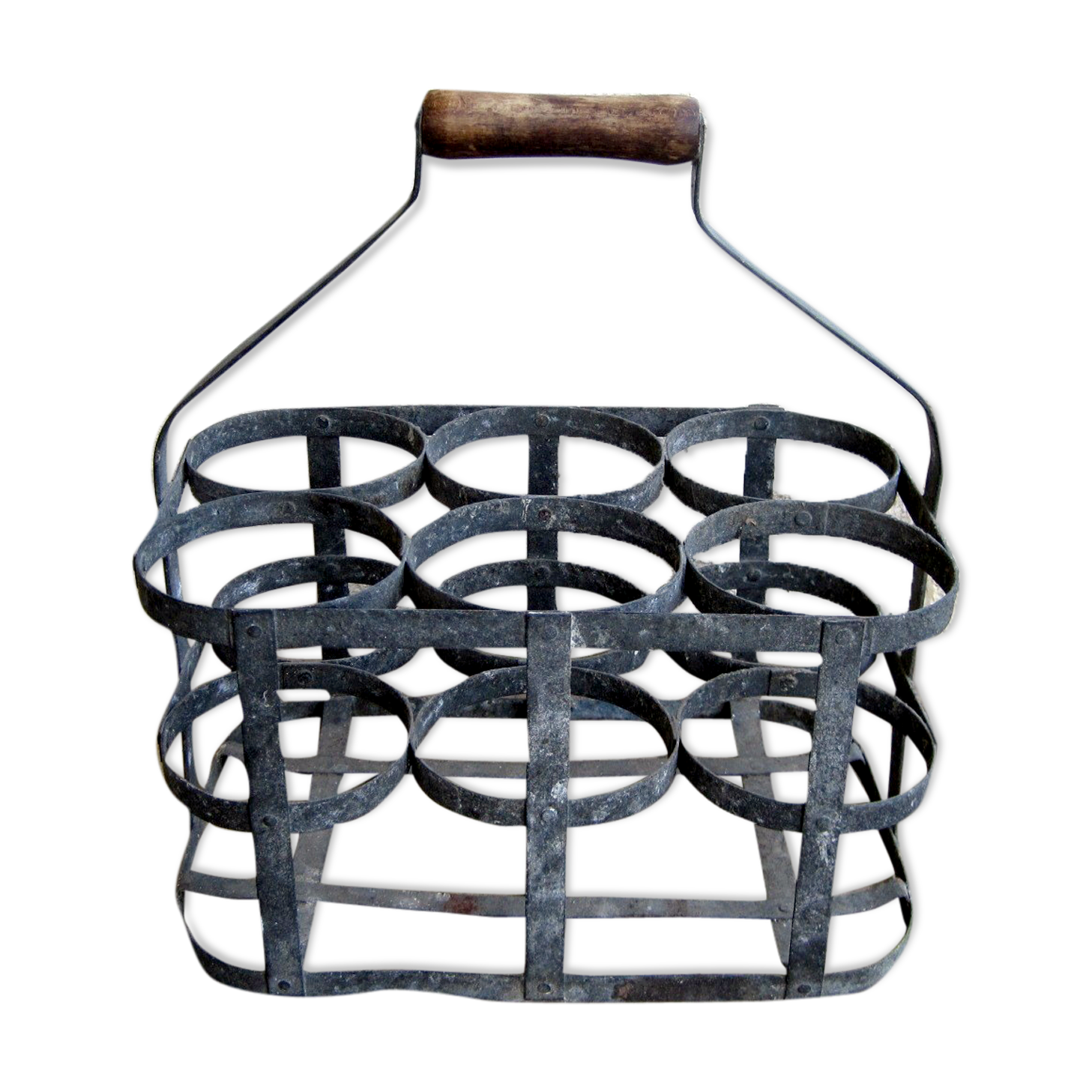 Zinc bottle holder and 6-compartment wooden handle