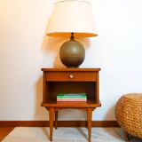 Scandinavian bedside table with compass legs in oak from the 50s and 60s