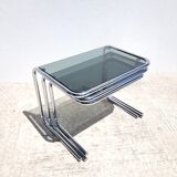 Vintage nesting coffee tables in chrome and smoked glass