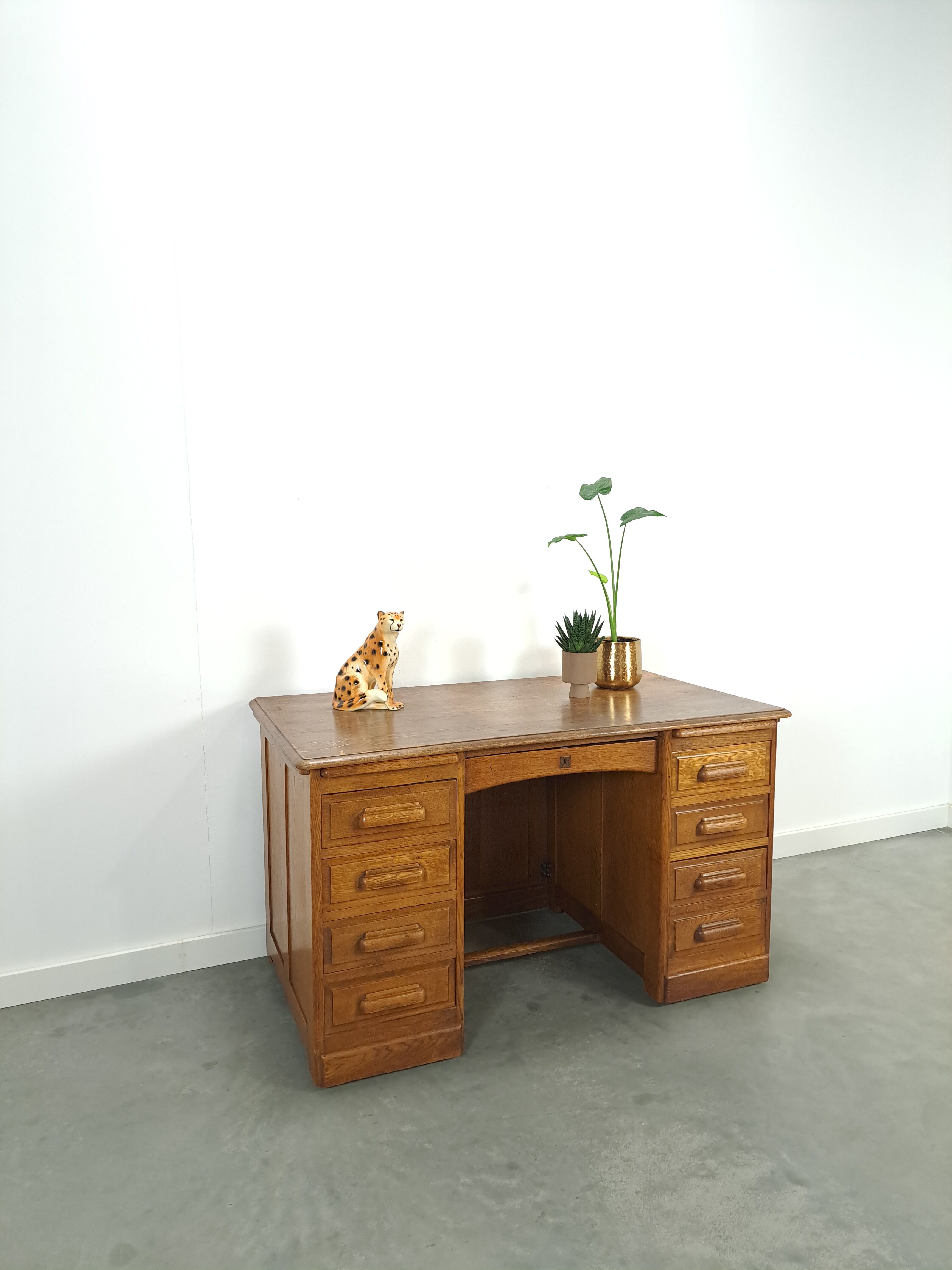 Old oak notary office with drawers, desk