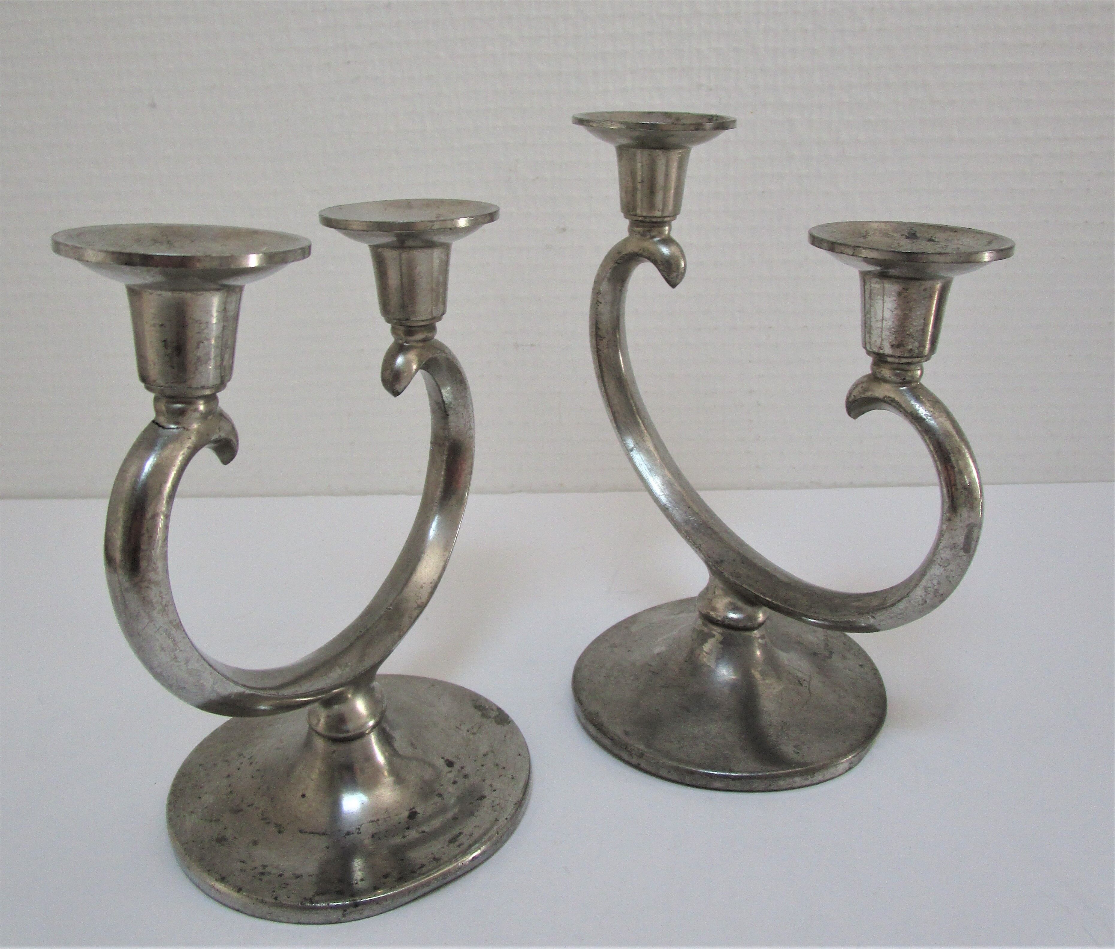 Pair of patinated tin candle holders design metawa holland 70s