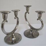 Pair of patinated tin candle holders design metawa holland 70s