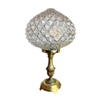 Table lamp globe molded glass with antique spikes and brass foot