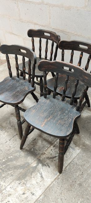 Series of 4 bistro western chairs solid wood black patina