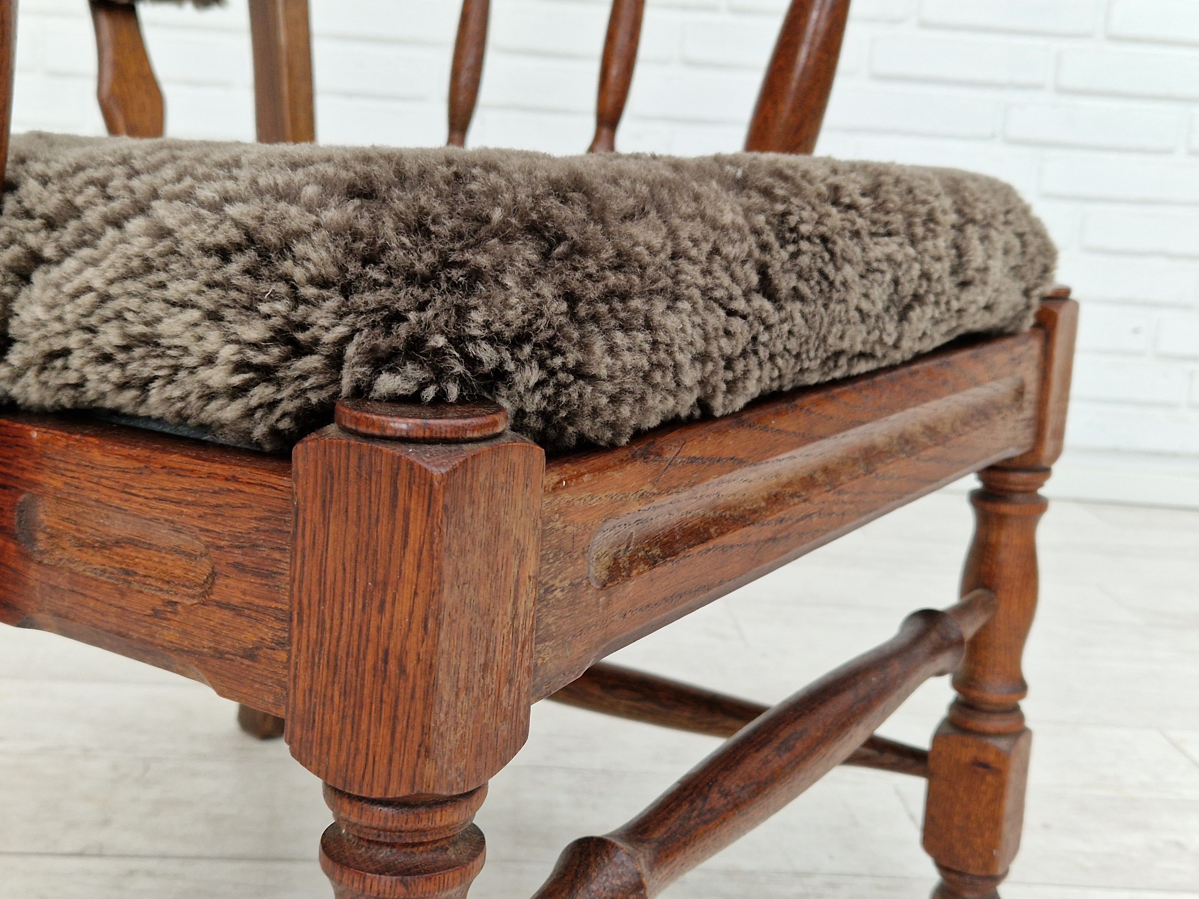 1960s, danish design, renovated-reupholstered high-back ear flap chair, sheepskin, oak wood