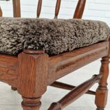 1960s, danish design, renovated-reupholstered high-back ear flap chair, sheepskin, oak wood
