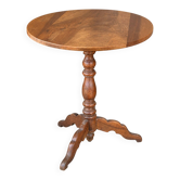 Guéridon rond ancien en bois – pied central tourné et piètement tripode