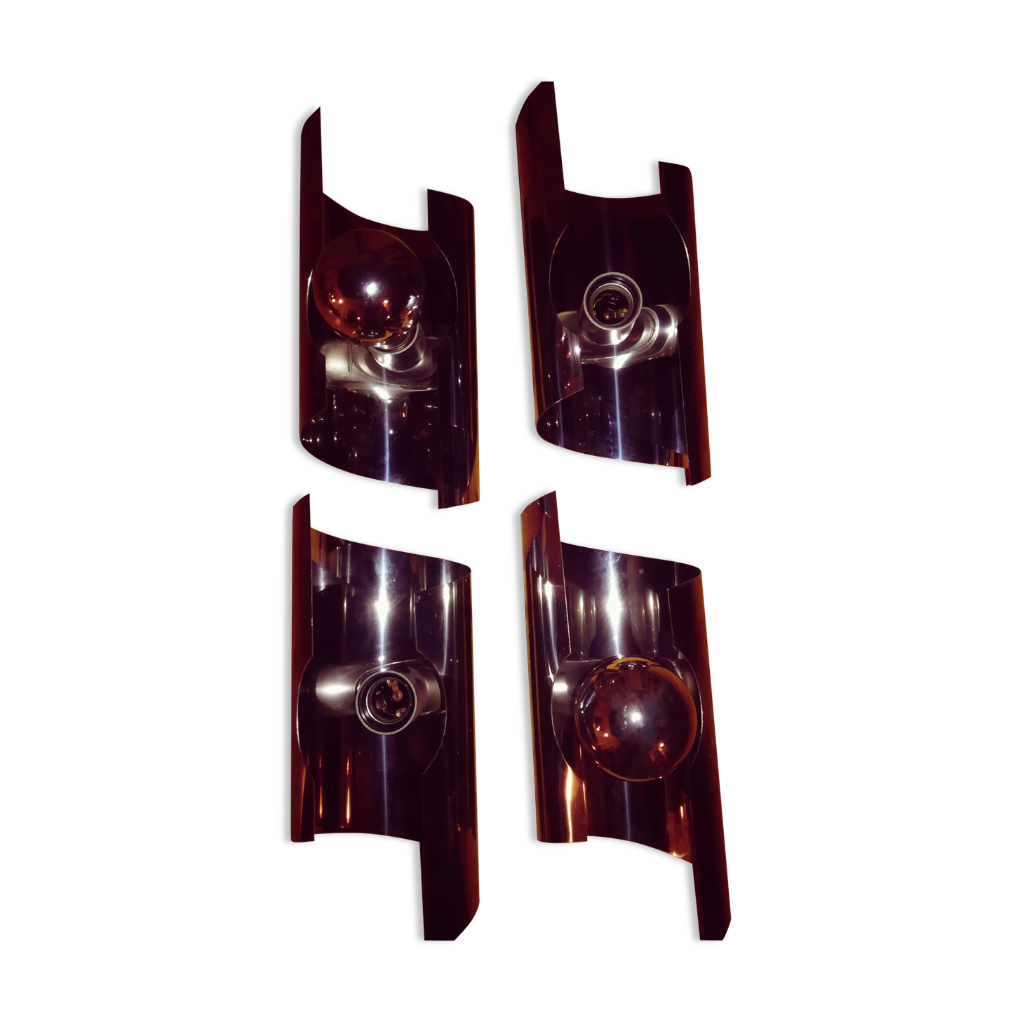 Four 70s chrome wall light
