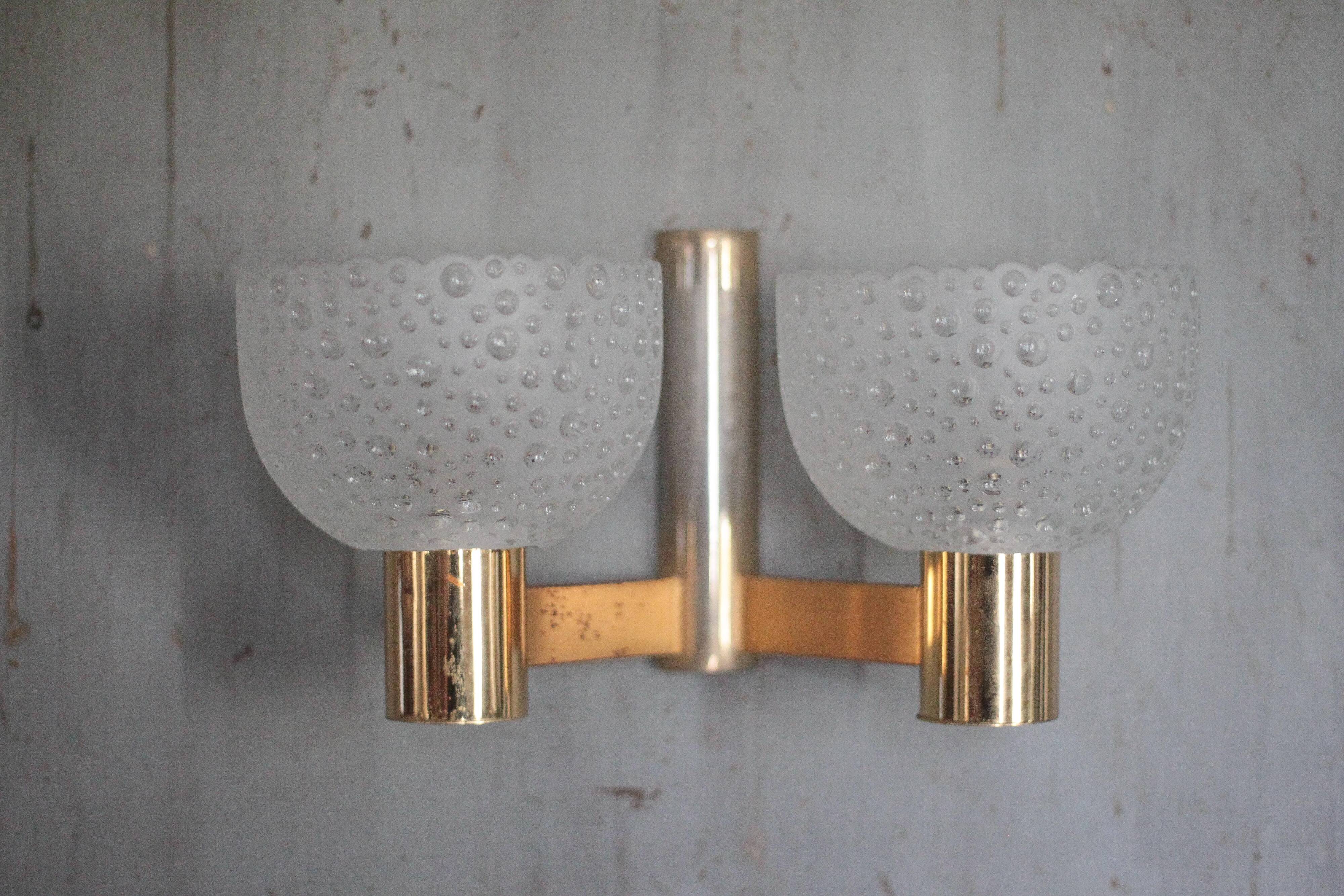 vintage wall light, golden metal and bubbled glass wall sconce, lighting, decor