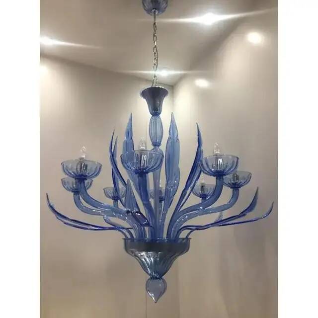 Murano Glass Bluino Italian Leaves Chandelier by Simoeng