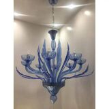Murano Glass Bluino Italian Leaves Chandelier by Simoeng