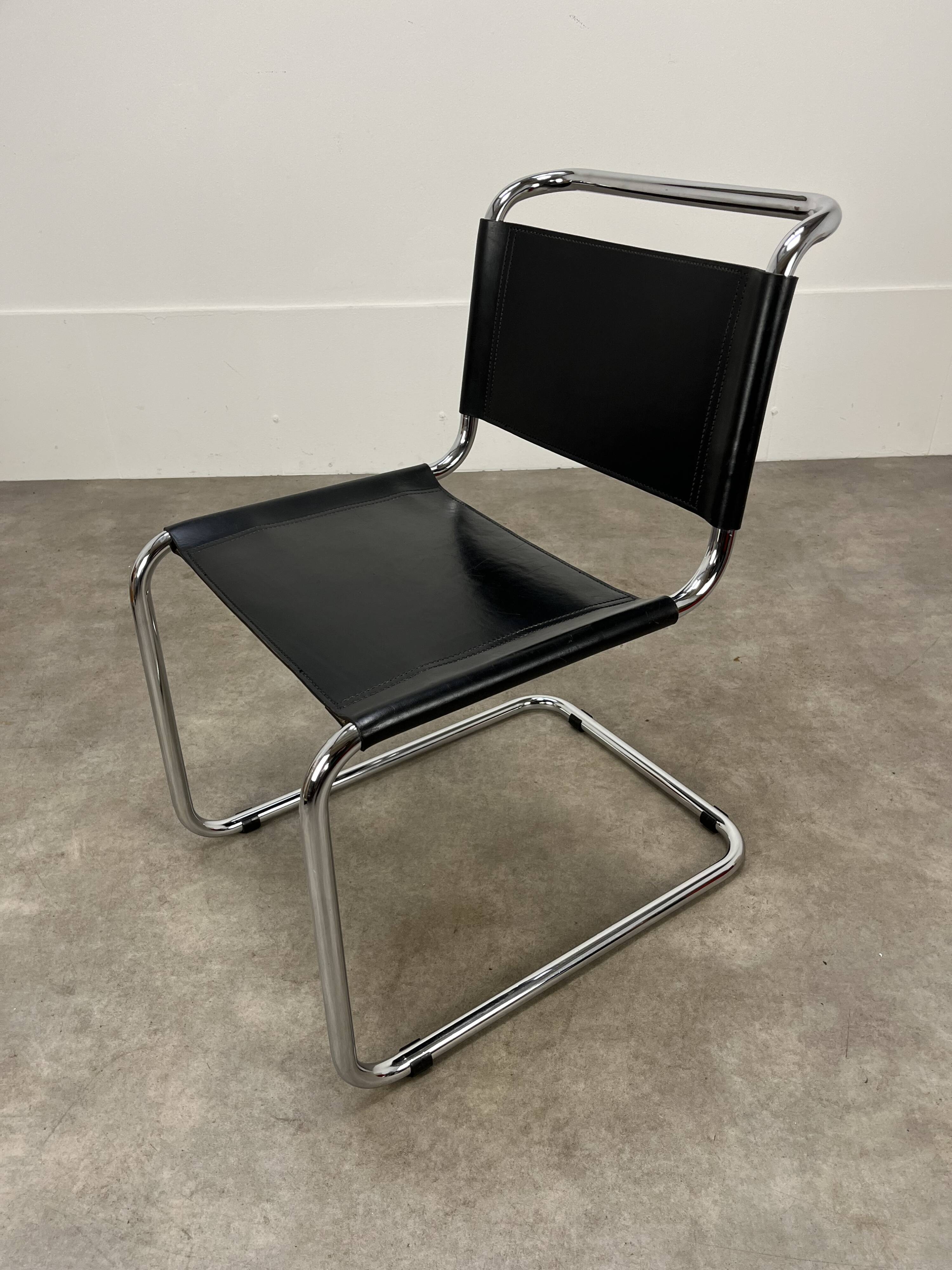 B33 chair black leather, 1980, Marcel Breuer