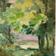 Tableau ancien, paysage, bord de rivière, années 50/60