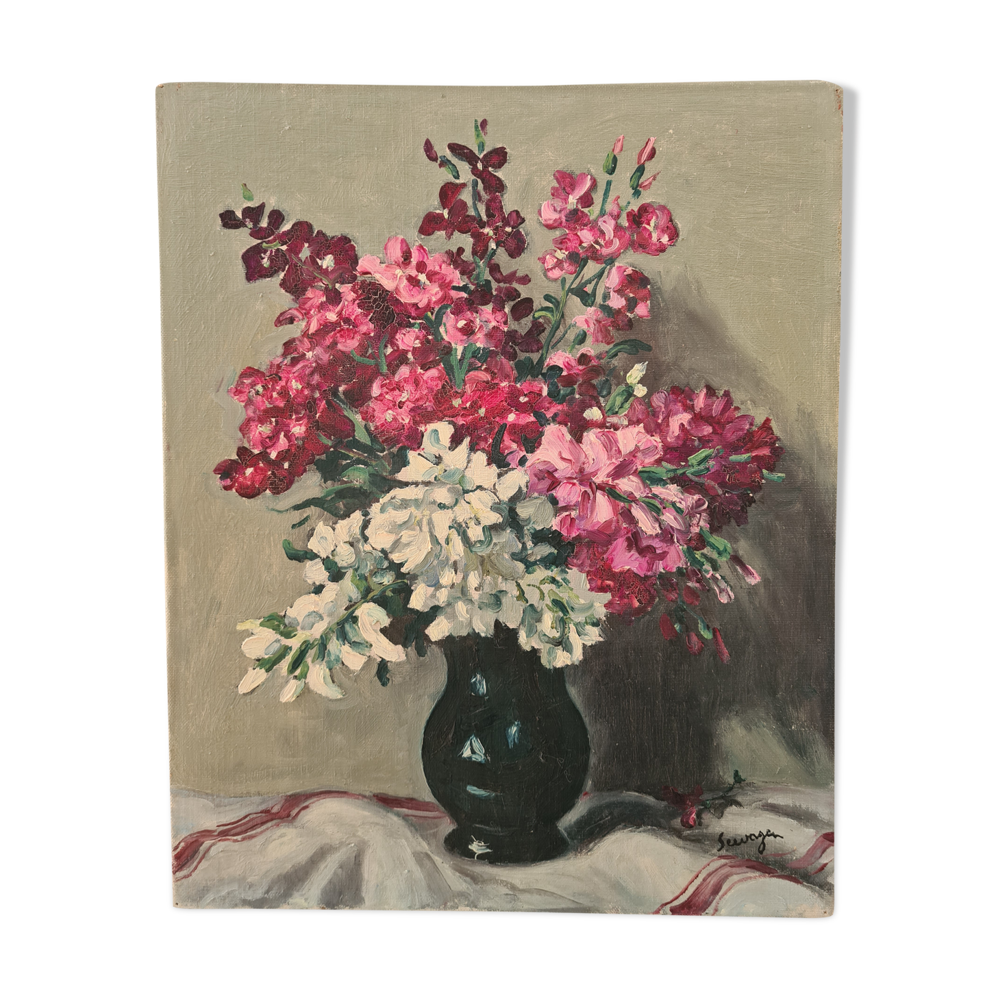 Bouquet in a black vase, oil by Seevagen