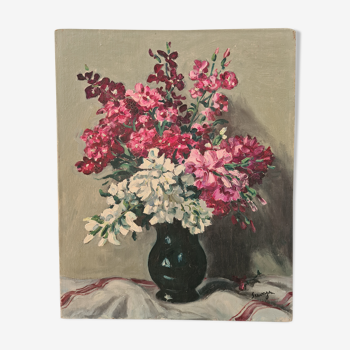 Bouquet dans un vase noir, huile par Seevagen