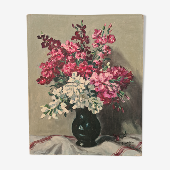 Bouquet in a black vase, oil by Seevagen