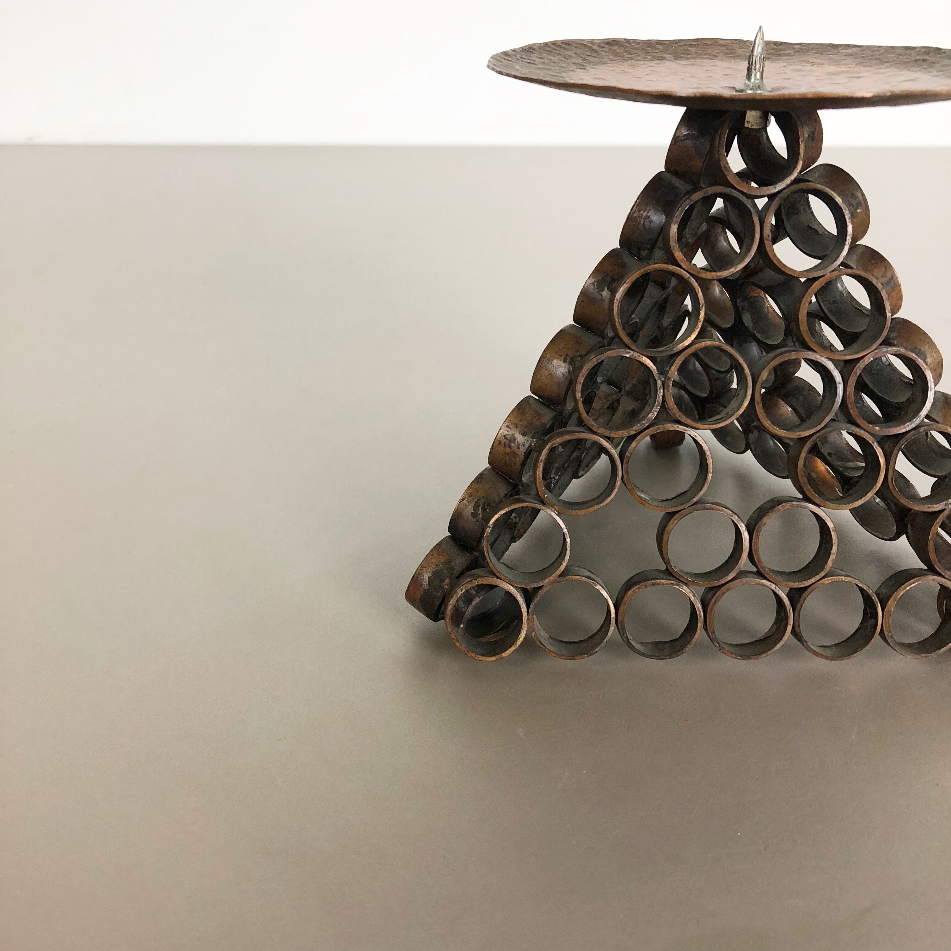 Modernist sculptural style brutalist copper candleholder, Austria 1950
