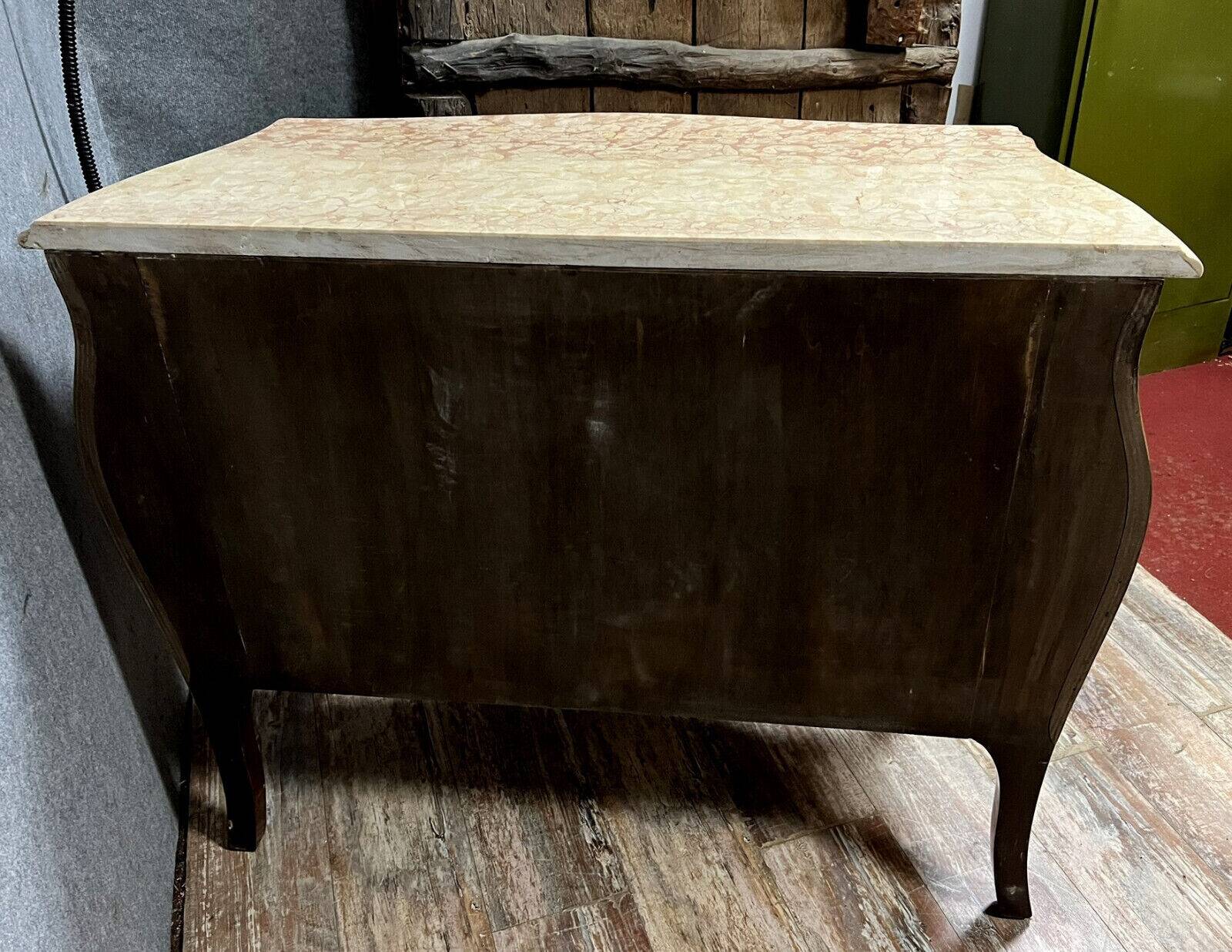 Curved Louis XV style chest of drawers in marquetry, 20th century period