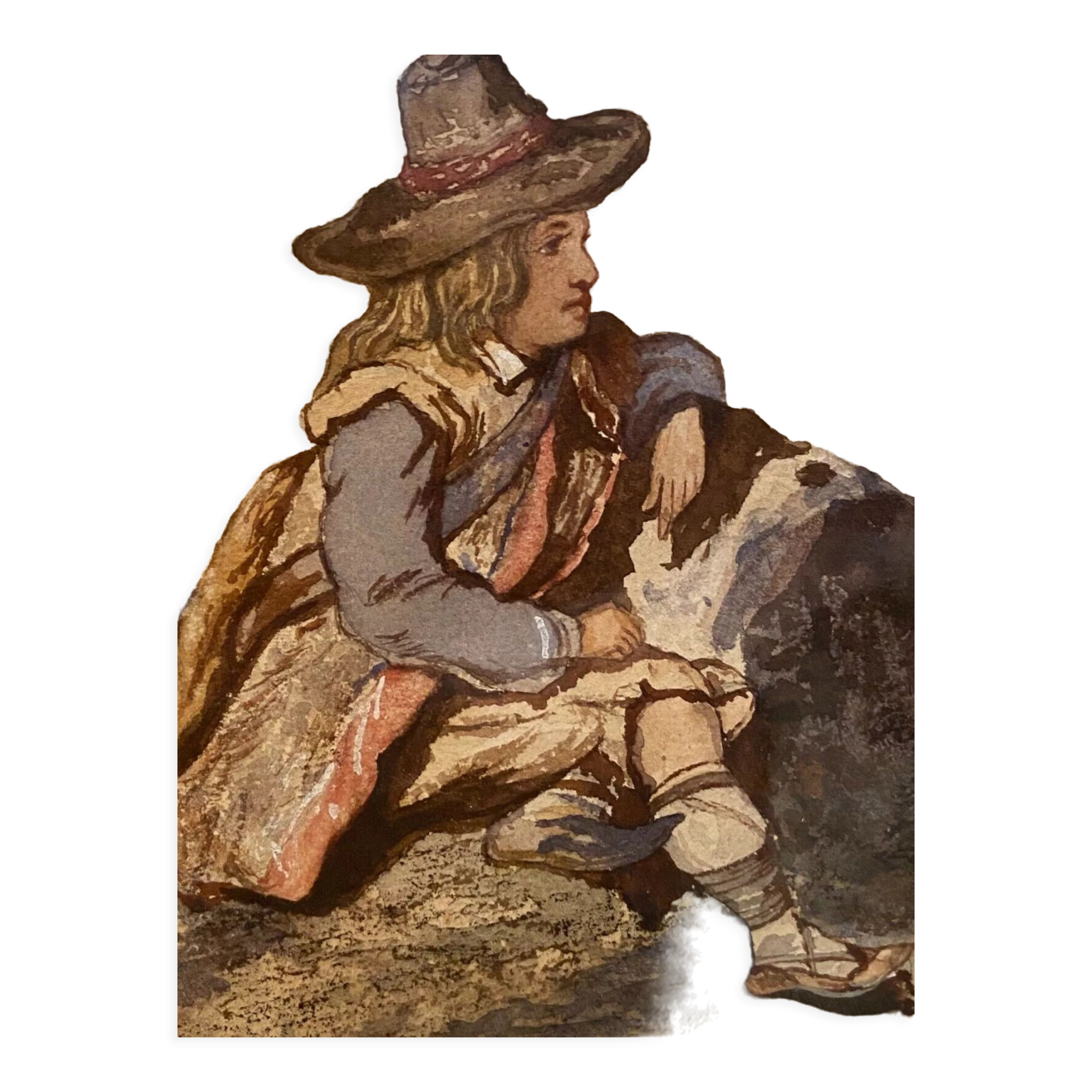 Original watercolor late nineteenth to the young shepherd