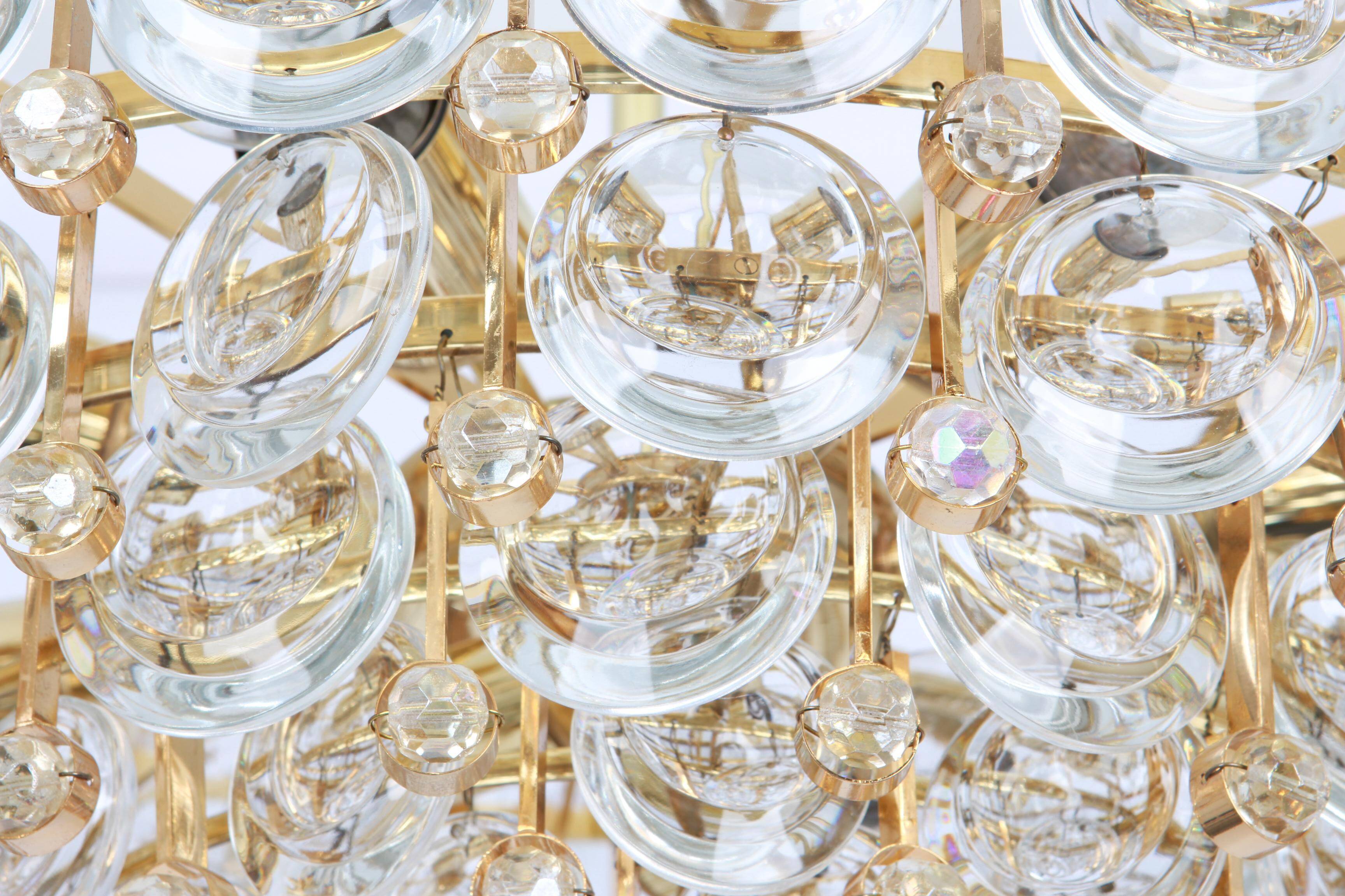 Brass and crystal chandelier, Sciolari design by Palwa, Germany, 1970s.