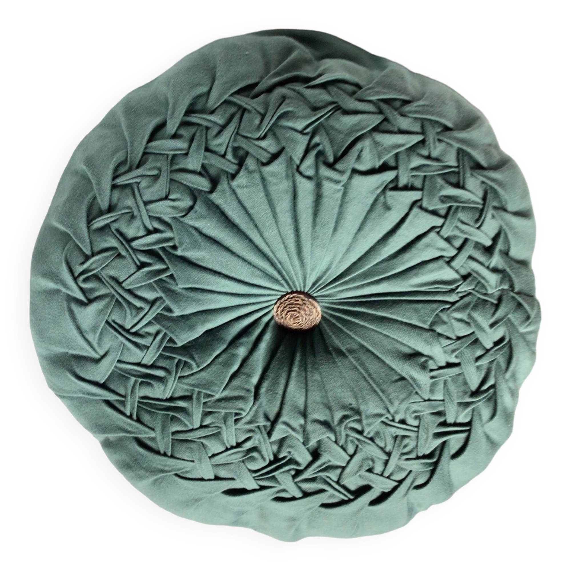 Vintage green hand-pleated round cushion