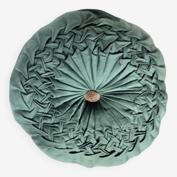 Vintage green hand-pleated round cushion