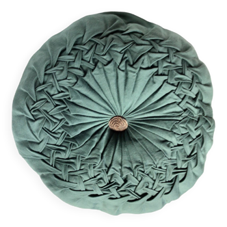 Vintage green hand-pleated round cushion