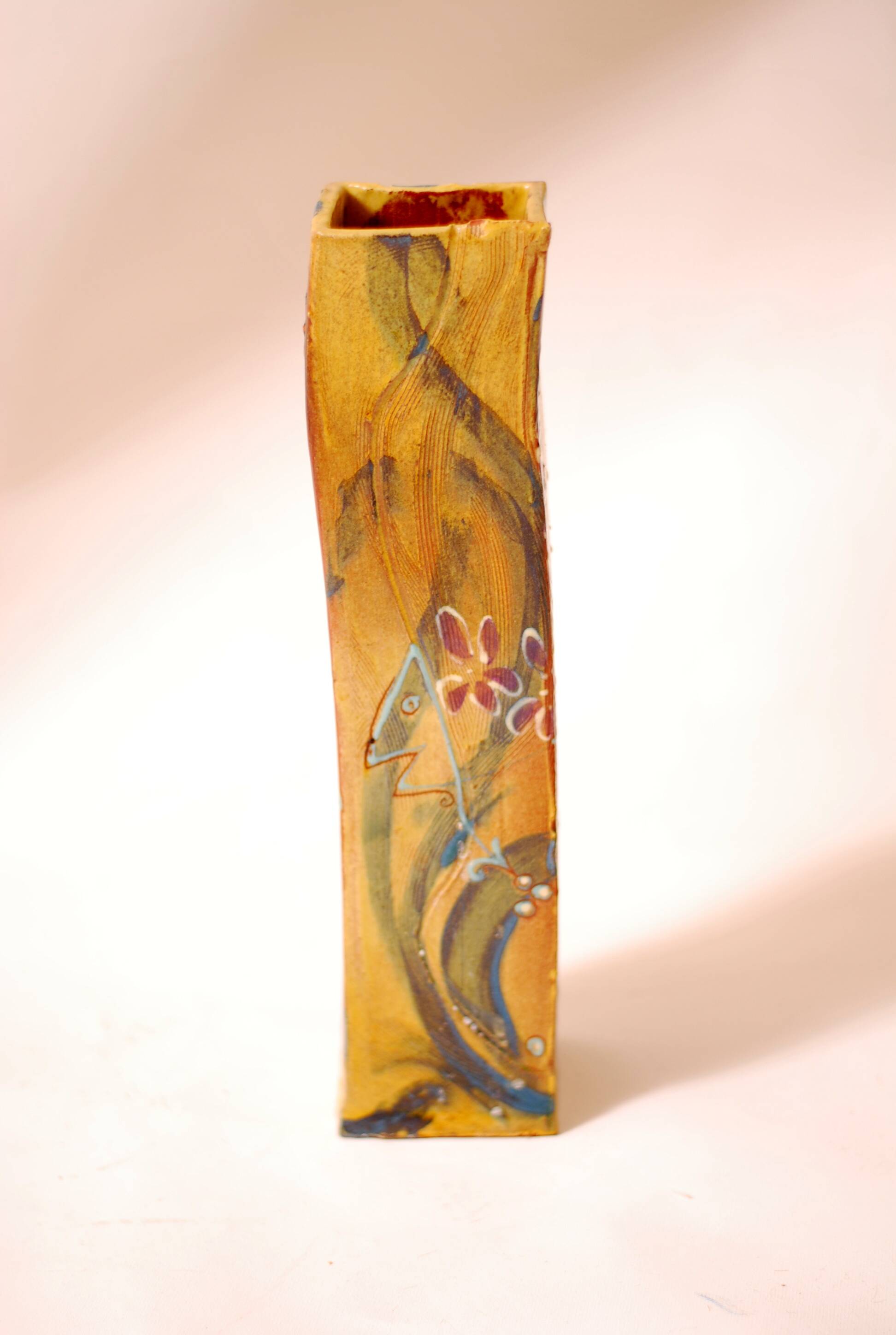 Studio terracotta vase, glazed, hand-painted 1970