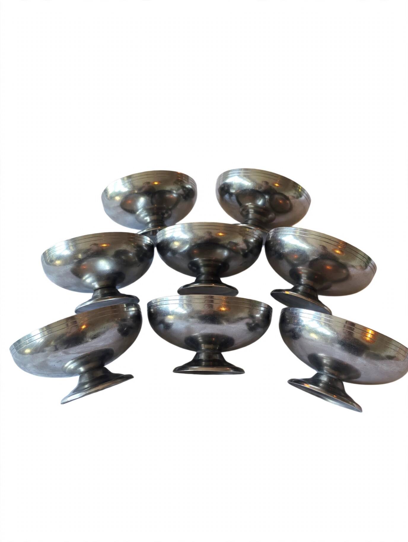 8 vintage 70s ice cream bowls, stainless steel, made in France