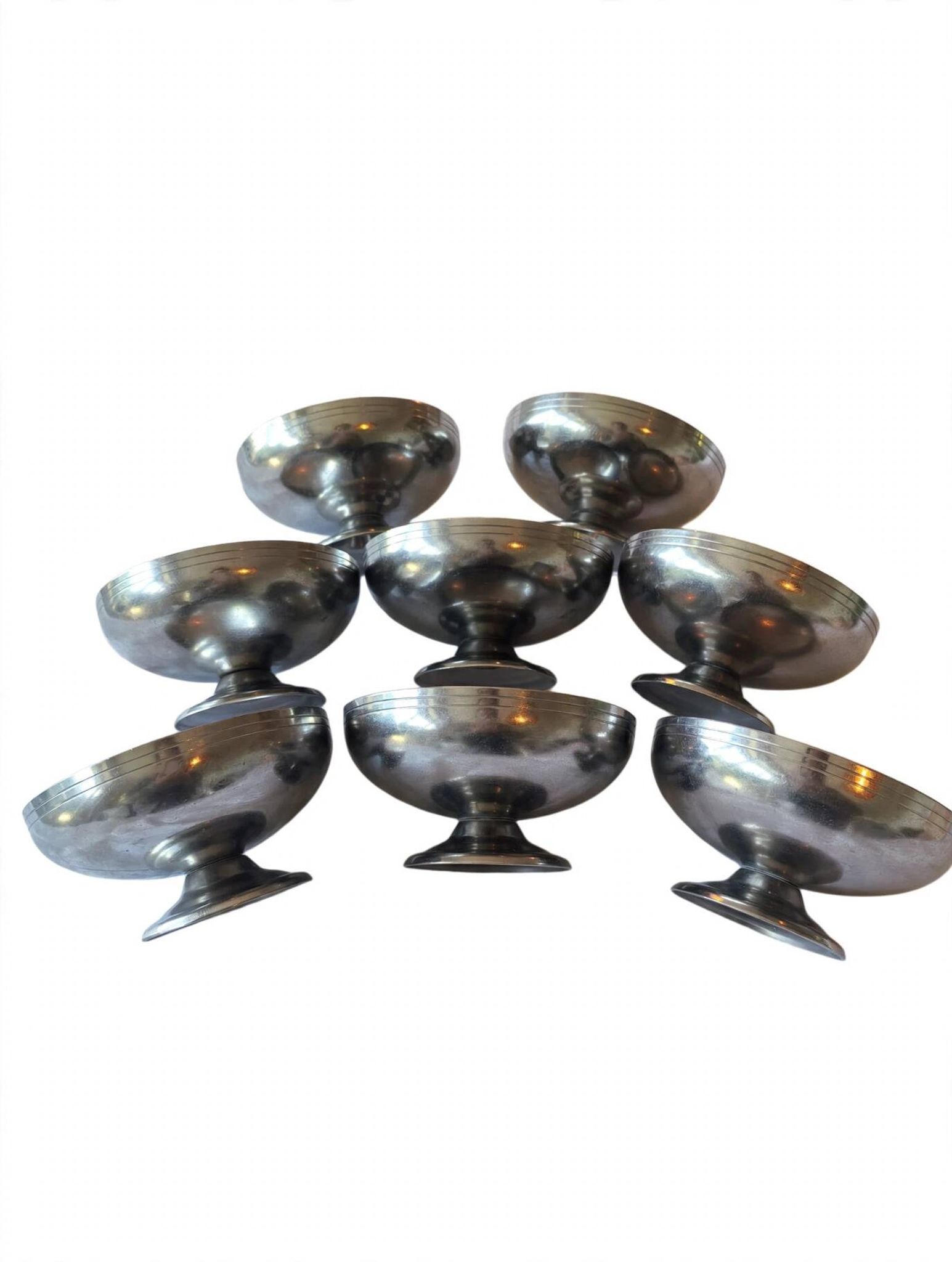 8 vintage 70s ice cream bowls, stainless steel, made in France