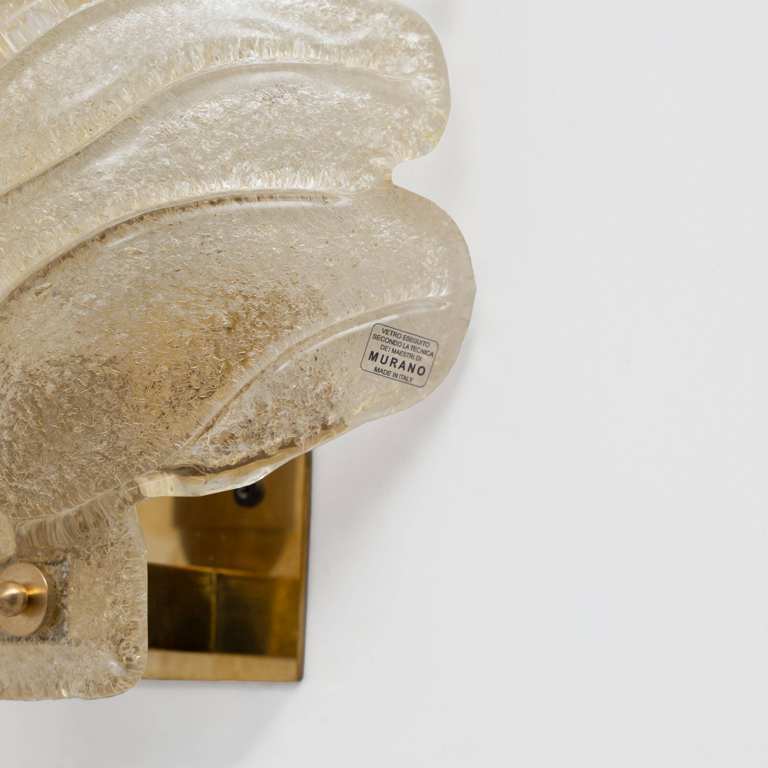Pair of Barovier Style Mid-Century Modern Murano Glass Gold Leaf Sconces