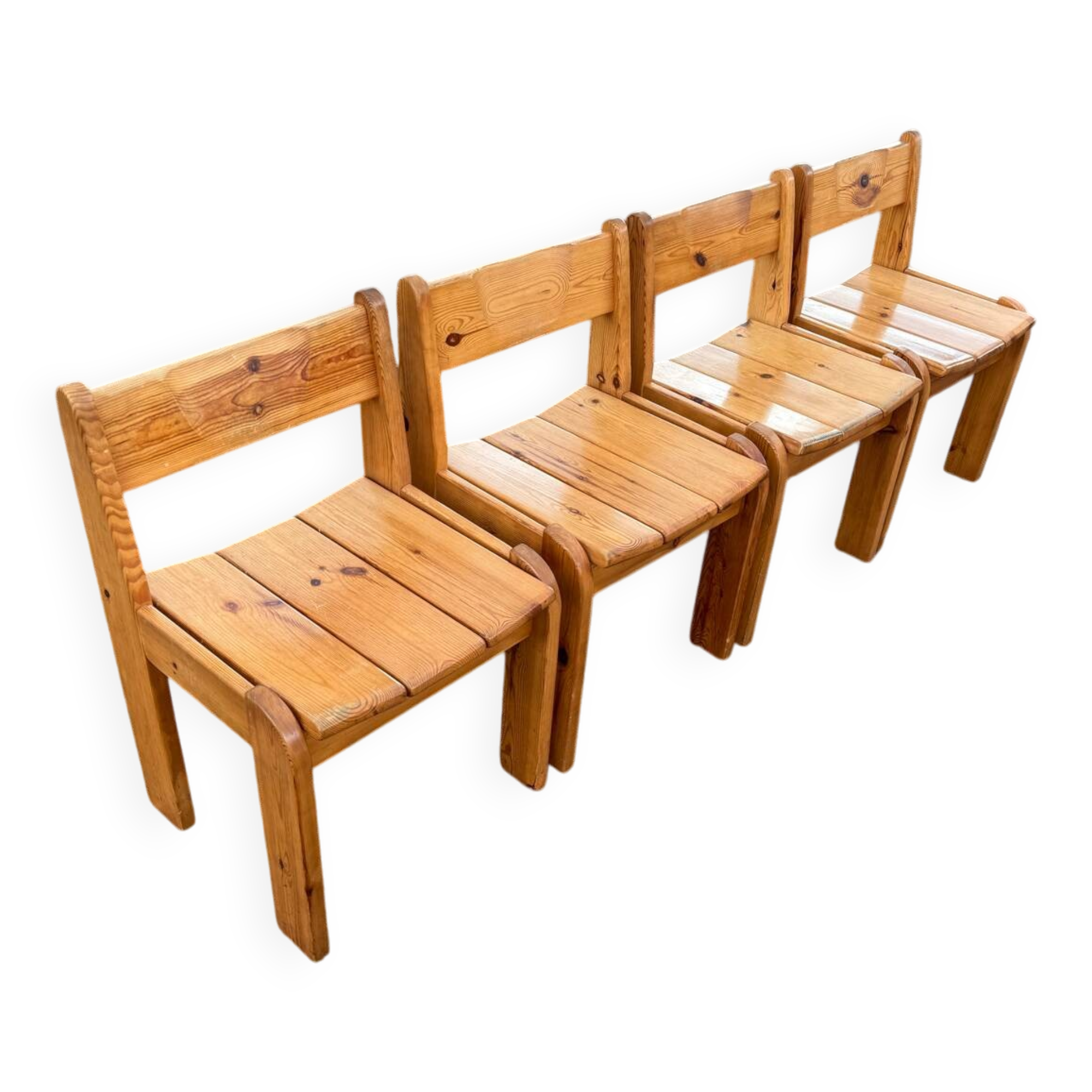 4 x Ate van Apeldoorn Dutch Brutalist Pine Wood Farmhouse Chairs