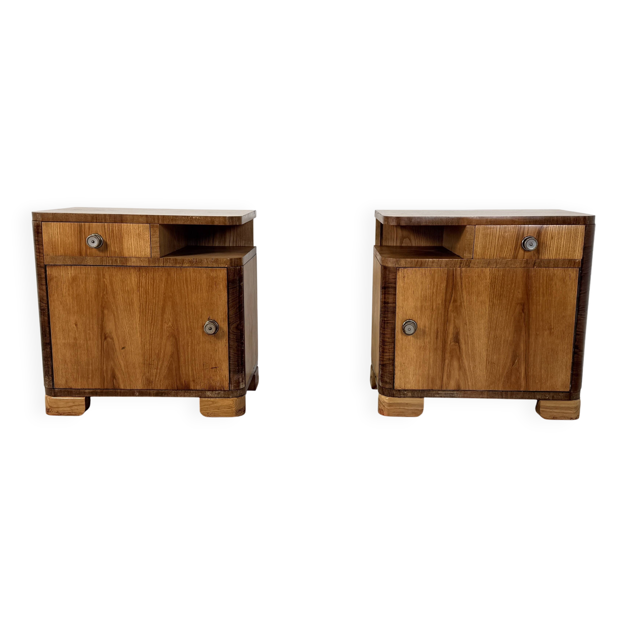 Pair of Art Deco Bedside Tables, Streamline Design, 1950s