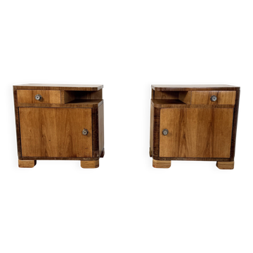 Pair of Art Deco Bedside Tables, Streamline Design, 1950s