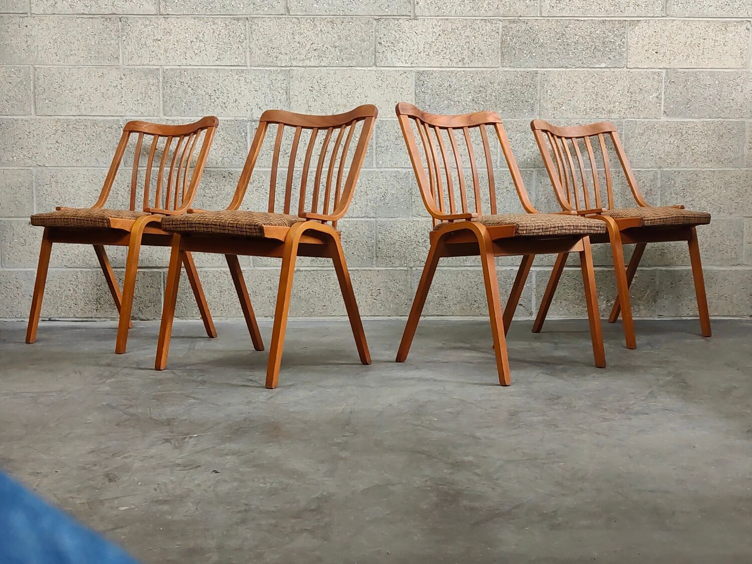 Set of 4 fabric chairs by Ton Bystrice 1960