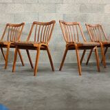 Set of 4 fabric chairs by Ton Bystrice 1960