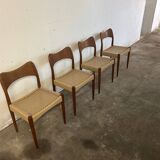 4 Chaises Danoises en Teck et Cordage par Arne et Hovmand Olsen 1960