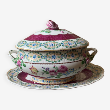 Limoges tureen France pink hand-decorated