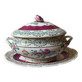 Limoges tureen France pink hand-decorated