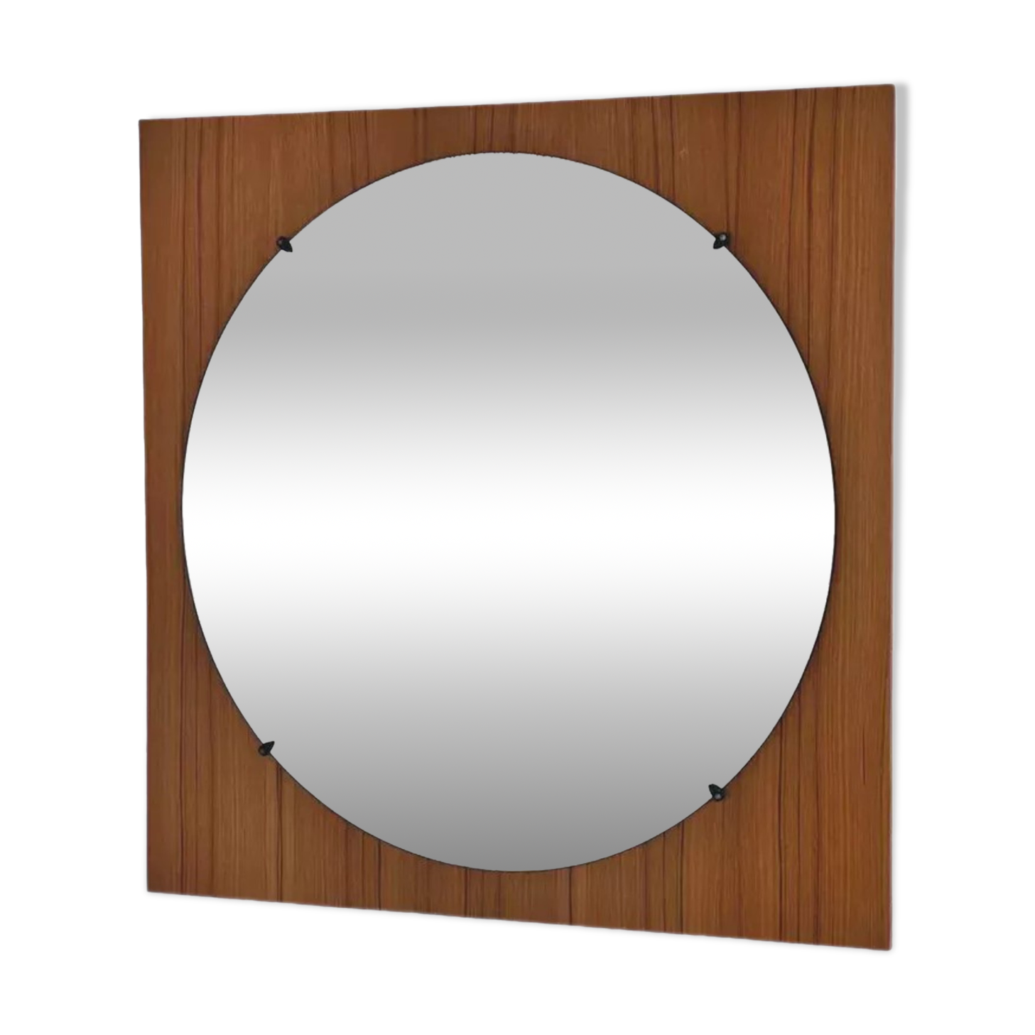 Round mirror from the 60s - 70s on a square wooden frame