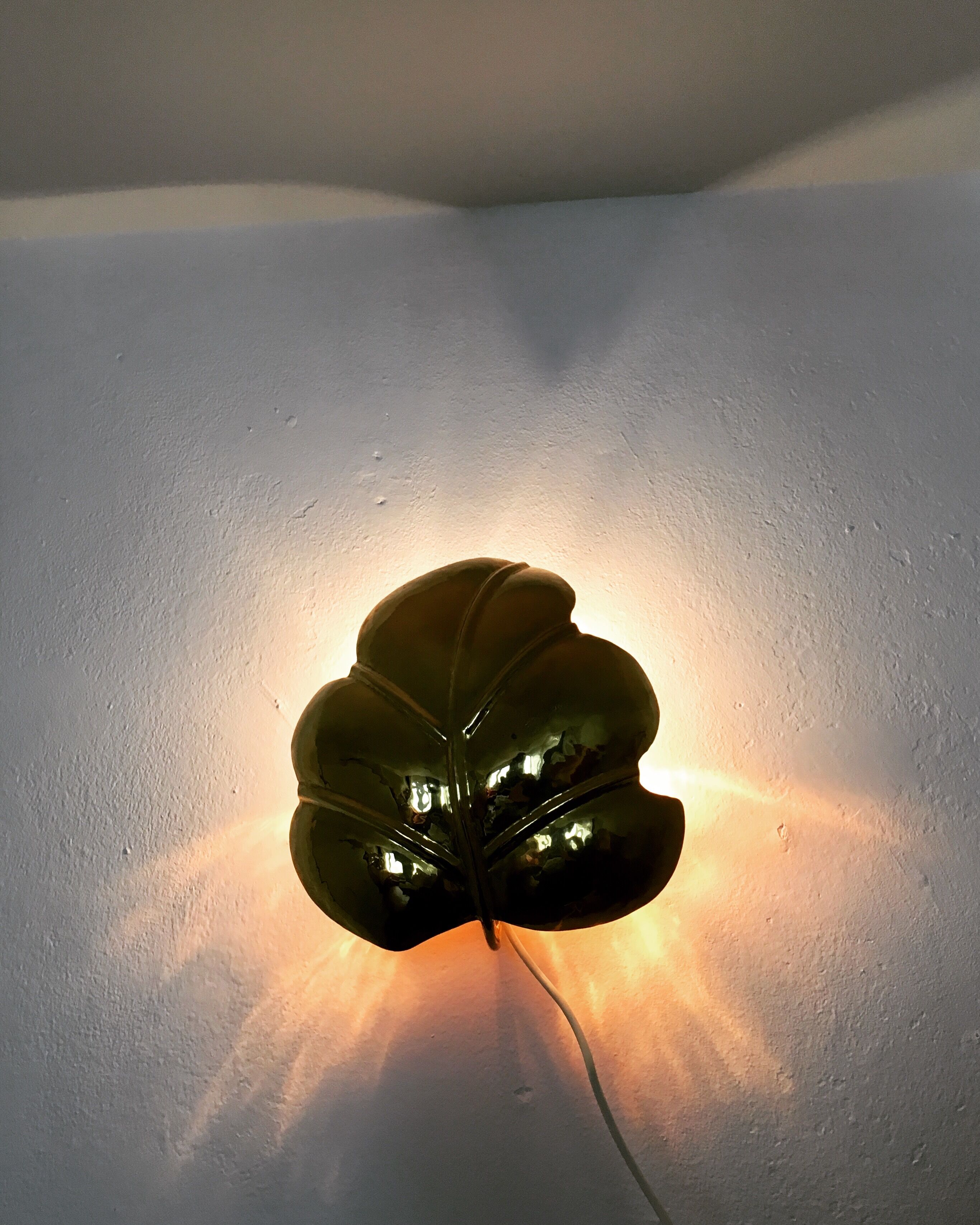 Hollywood Regency brass leaf wall lamp