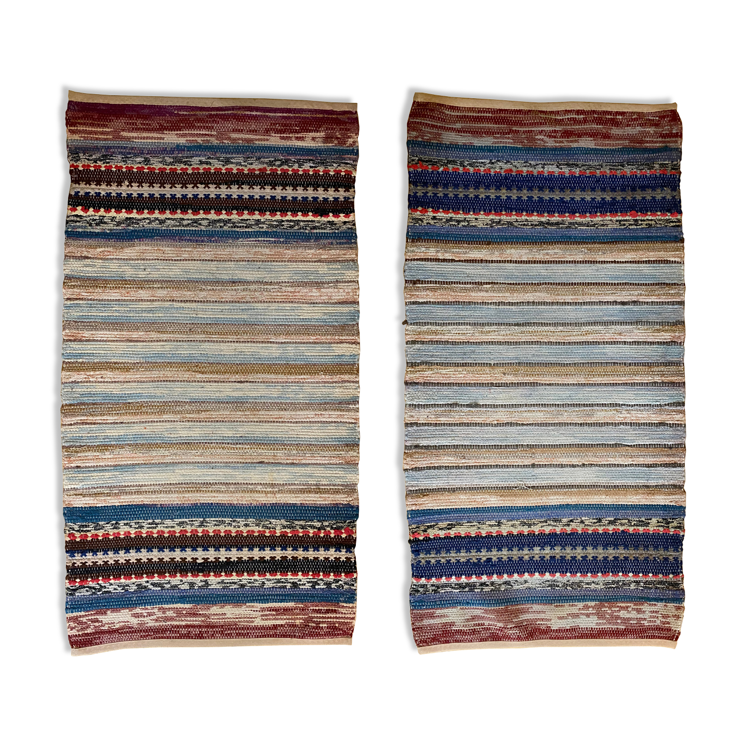 Pair of vintage scandinavian carpet 1960's wool weaves hand  74x142cm