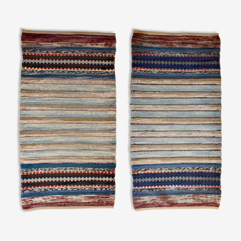 Paire de tapis scandinave vintage 1960's laine tisse main 74x142cm
