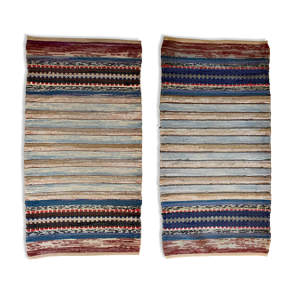 Pair of vintage scandinavian carpet 1960's wool weaves hand  74x142cm