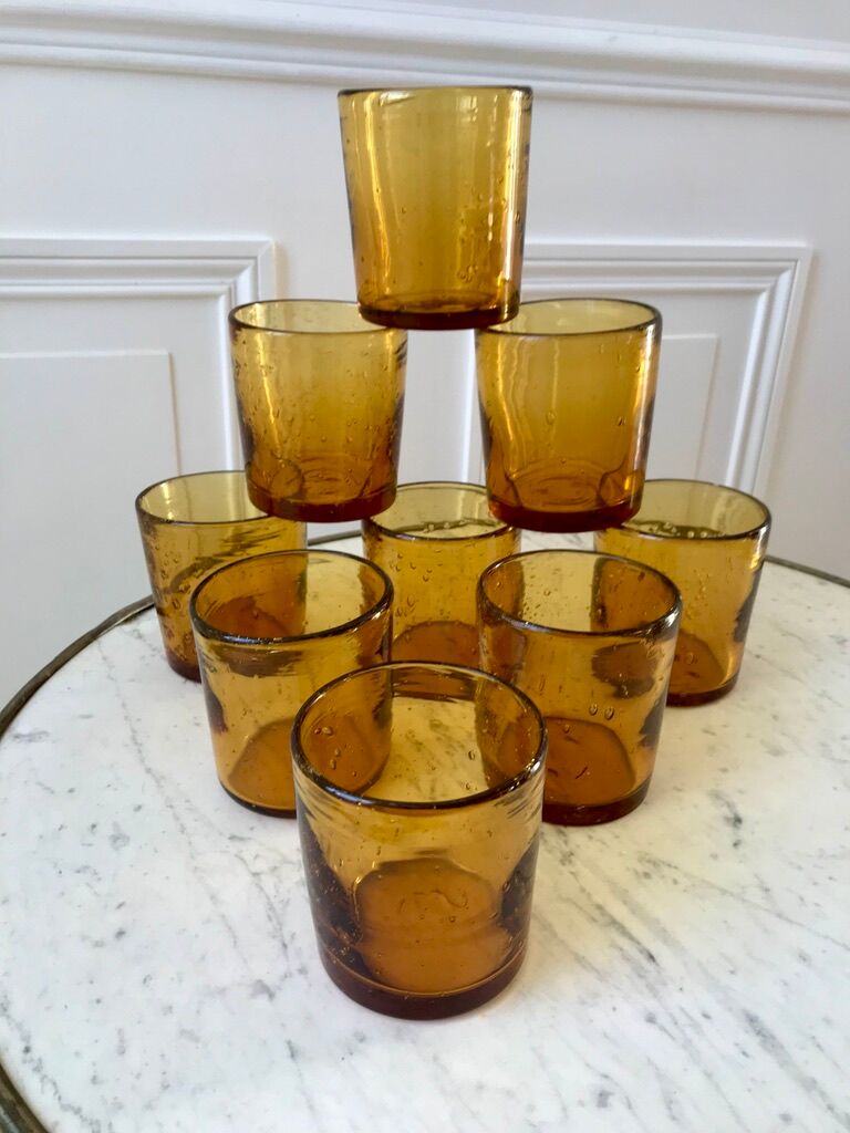 set of 9 bubbled glass water glasses from Biot 70s